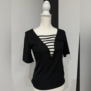 Black Strappy V-Neck Women's Top